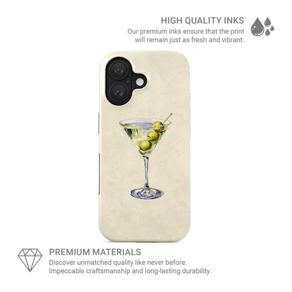 martini phone case with olives on neutral background aesthetic magsafe tough iphone case