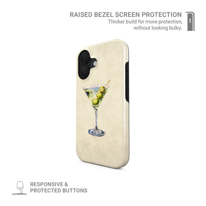 martini phone case with olives on neutral background aesthetic magsafe tough iphone case