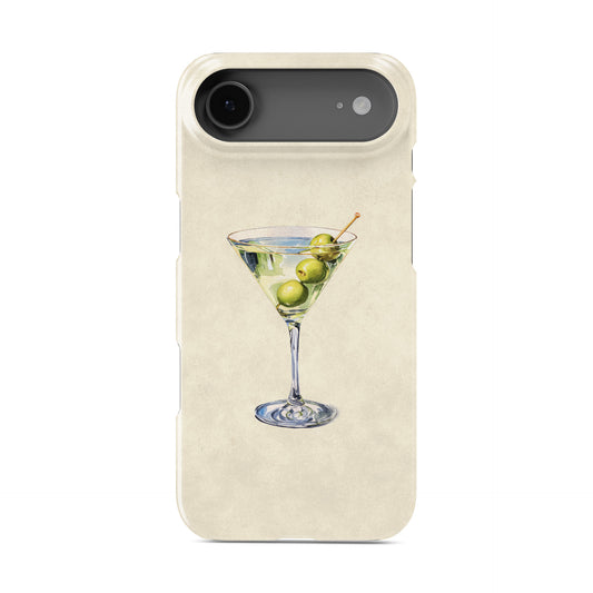 martini protective iphone case with olive cocktail illustration in soft neutral watercolour aesthetic