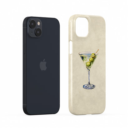 martini protective iphone case with olive cocktail illustration in soft neutral watercolour aesthetic
