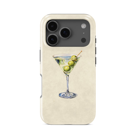 martini phone case with olive cocktail illustration, neutral aesthetic protective  tough case for iPhone Samsung and Google phones