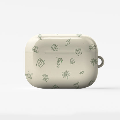 beach aesthetic airpods case with tropical icons green line design