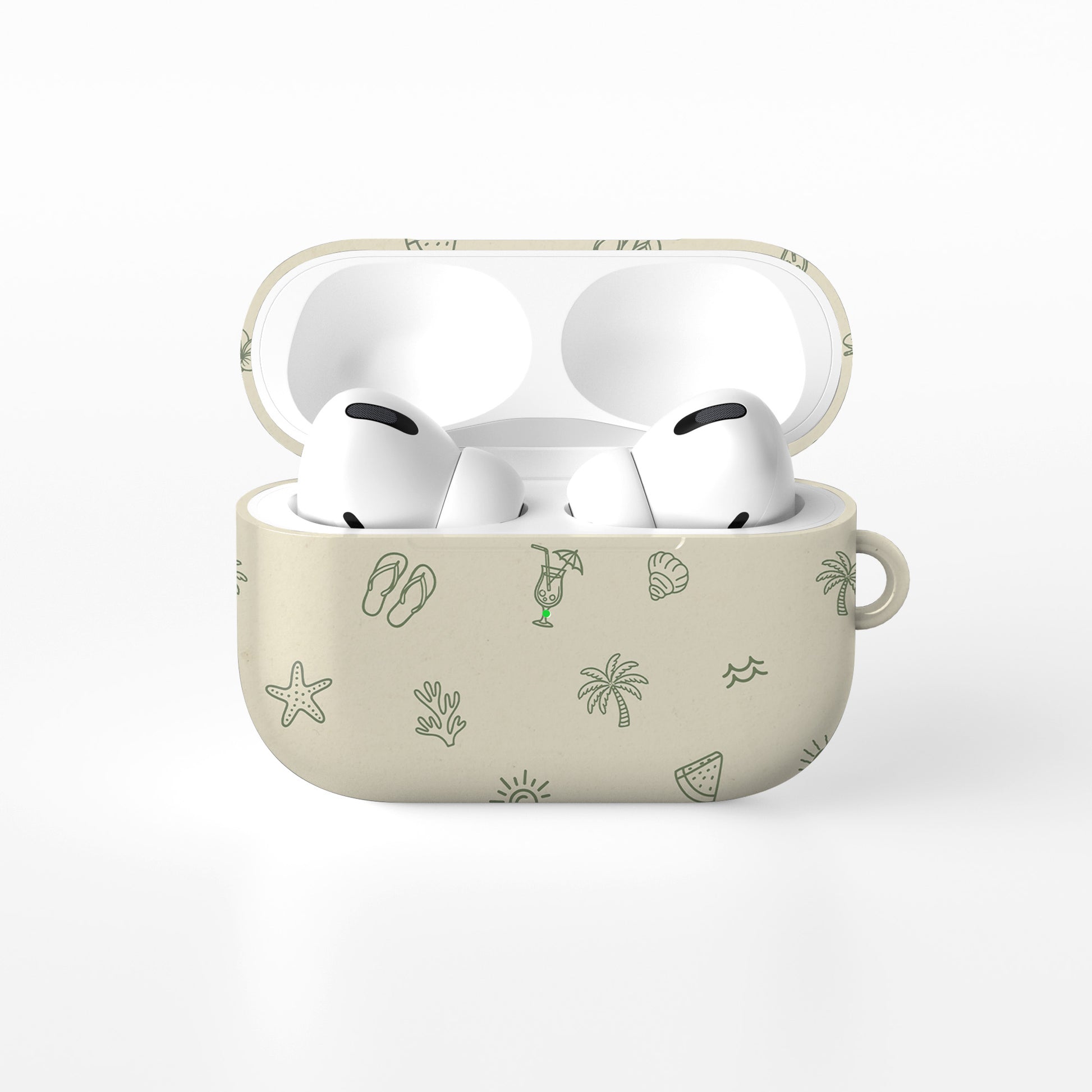 beach aesthetic airpods case with tropical icons green line design