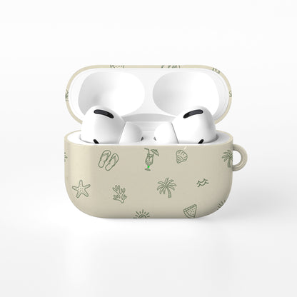 beach aesthetic airpods case with tropical icons green line design
