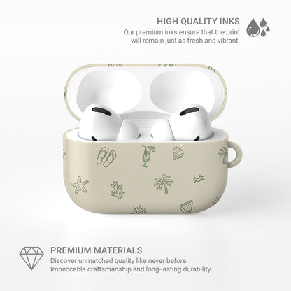 beach aesthetic airpods case with tropical icons green line design