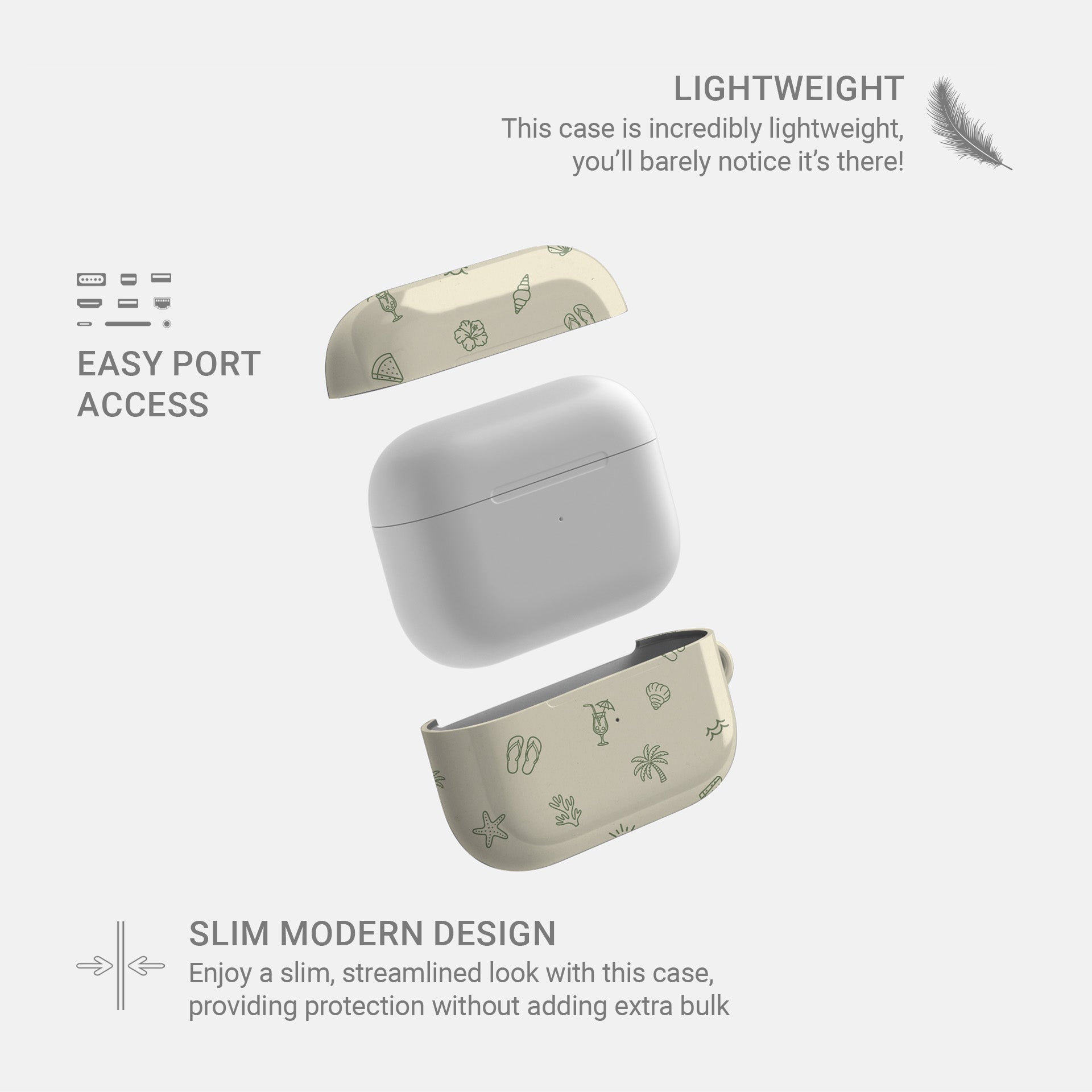 beach aesthetic airpods case with tropical icons green line design