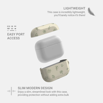 beach aesthetic airpods case with tropical icons green line design