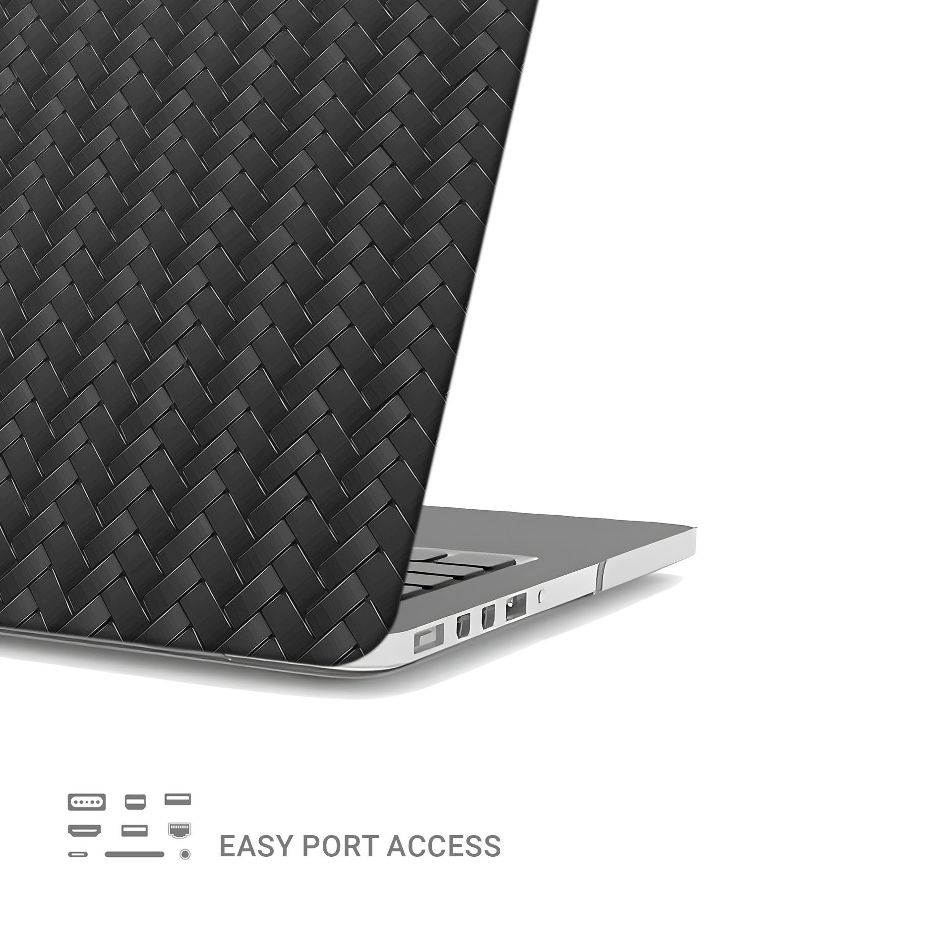 Carbon Chevron MacBook case with dark layered chevron texture and slim matte hard shell design