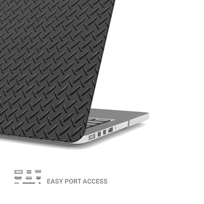 Nightfall Tread MacBook case with dark industrial tread pattern and slim matte hard shell design