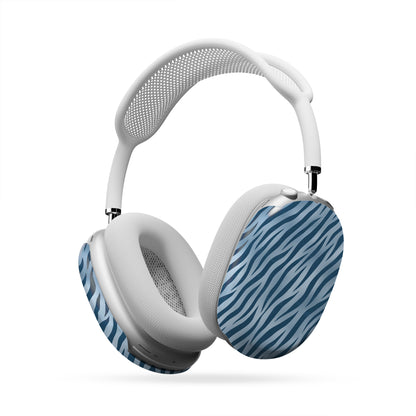 Skylark Canter AirPods Max Covers with deep blue zebra stripes on powder blue from the Wild Atelier collection.