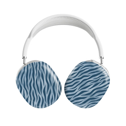 Skylark Canter AirPods Max Covers with deep blue zebra stripes on powder blue from the Wild Atelier collection.