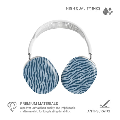 Skylark Canter AirPods Max Covers with deep blue zebra stripes on powder blue from the Wild Atelier collection.