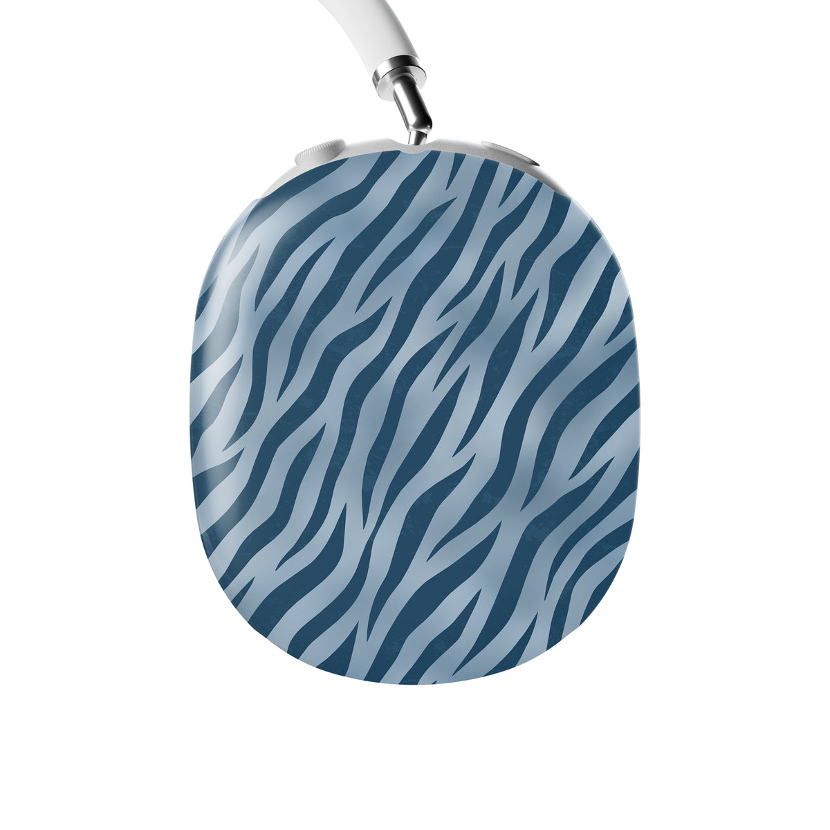 Skylark Canter AirPods Max Covers with deep blue zebra stripes on powder blue from the Wild Atelier collection.
