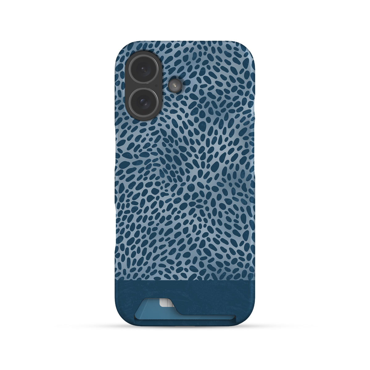 Poppy Blue Card-Holder Case with deep blue animal spots scattered over powder blue from the Wild Atelier collection.
