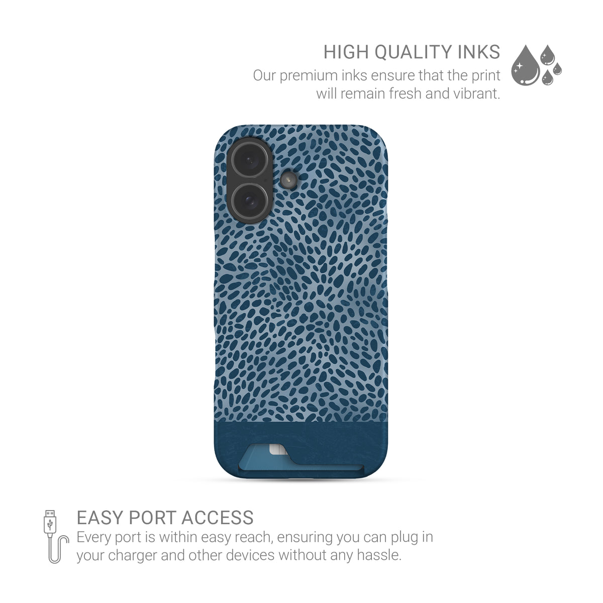 Poppy Blue Card-Holder Case with deep blue animal spots scattered over powder blue from the Wild Atelier collection.

