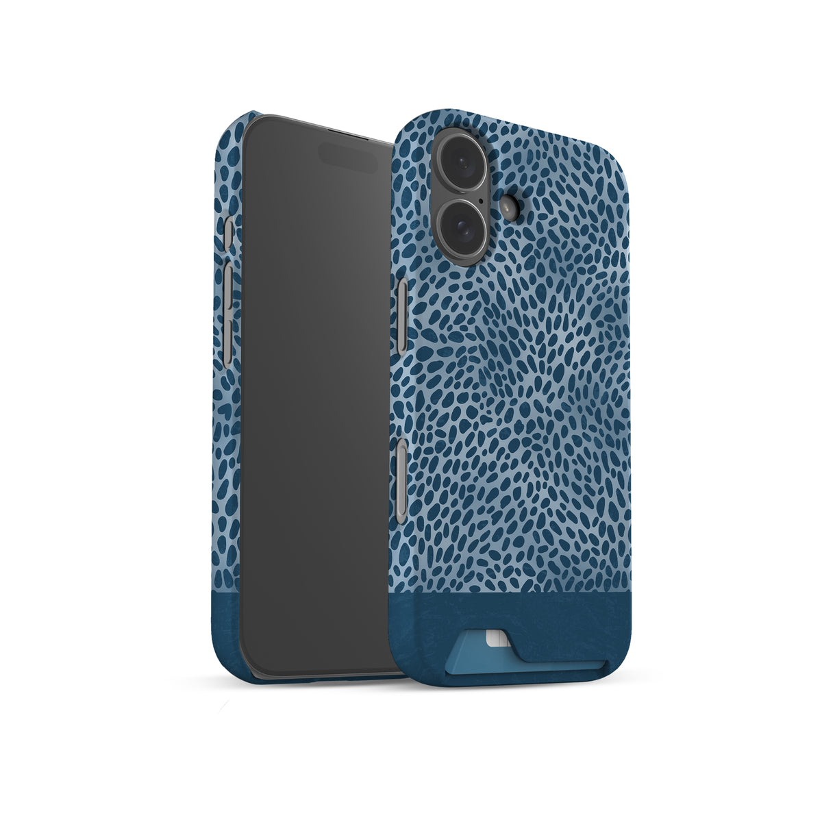 Poppy Blue Card-Holder Case with deep blue animal spots scattered over powder blue from the Wild Atelier collection.
