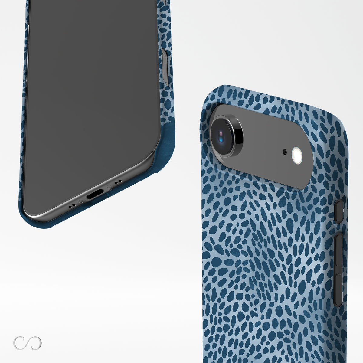 Poppy Blue Card-Holder Case with deep blue animal spots scattered over powder blue from the Wild Atelier collection.
