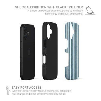 Blue striped tough phone case with Harbour Blue Stripes coastal print on a glossy dual layer phone case by Case & Charm.
