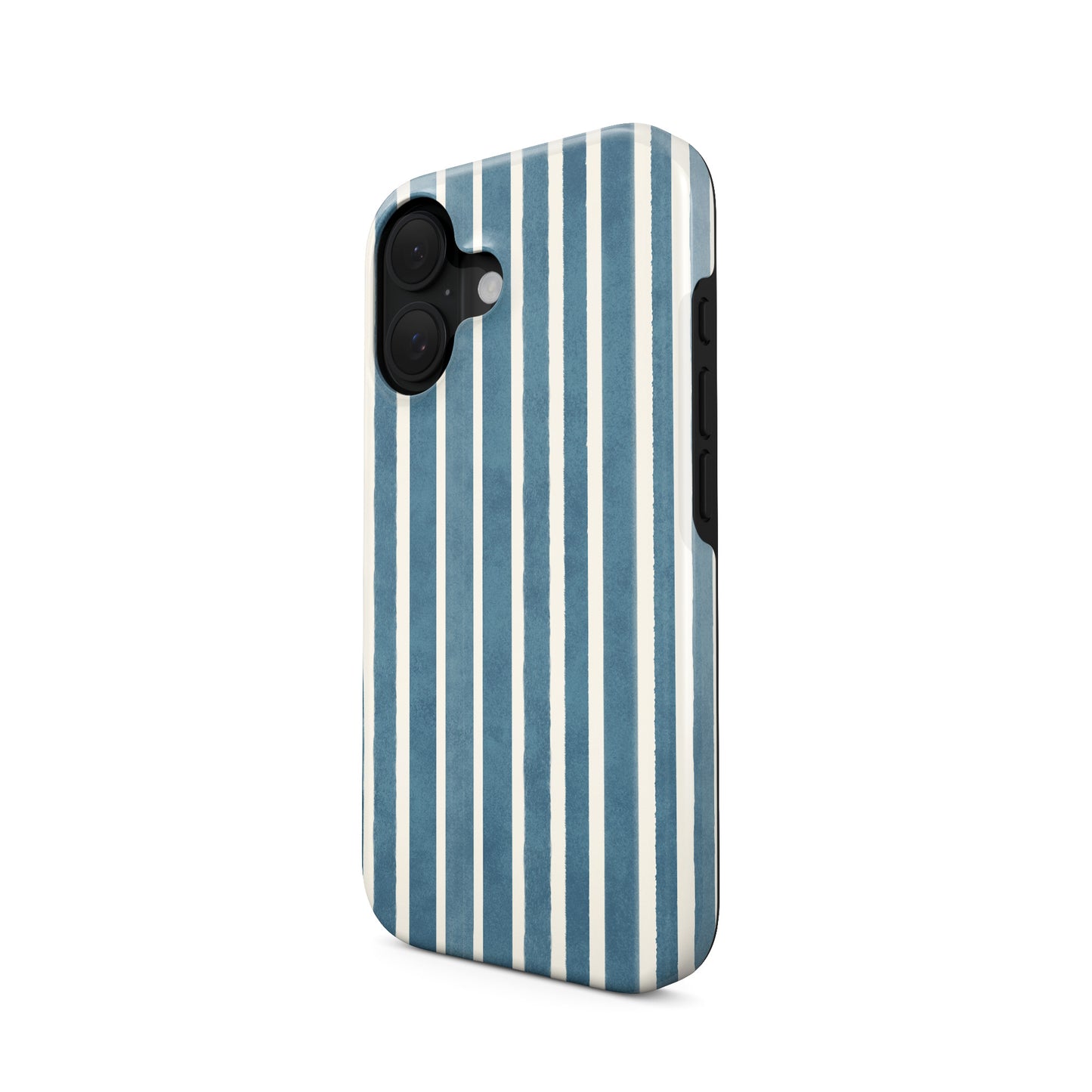 Blue and cream striped MagSafe tough phone case design with an all over vertical stripe pattern.