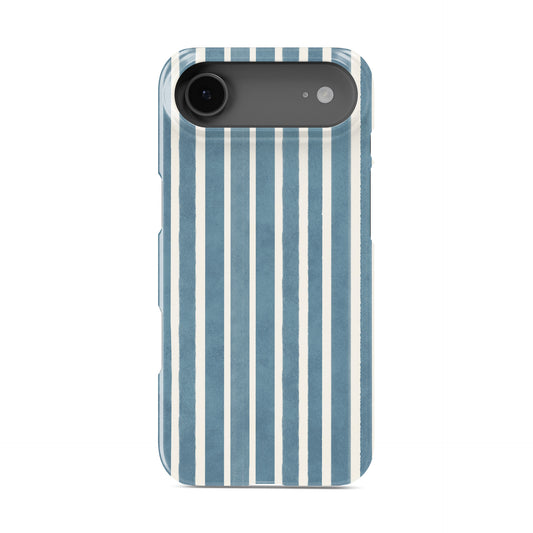 Harbour Blue Stripes Snap Phone Case with soft blue and cream vertical stripe print on a slim glossy phone case by Case & Charm.