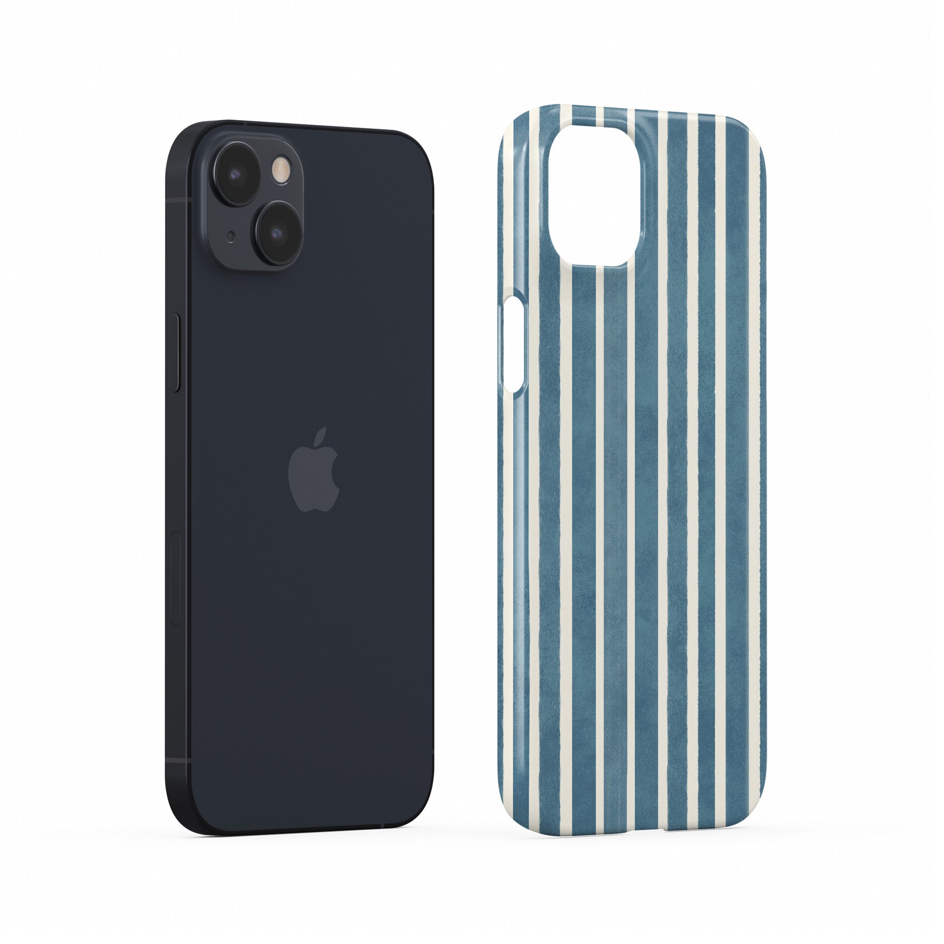 Harbour Blue Stripes Snap Phone Case with soft blue and cream vertical stripe print on a slim glossy phone case by Case & Charm.