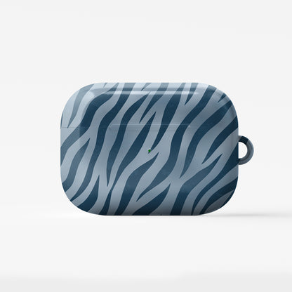 Skylark Canter AirPods Case with deep blue zebra stripes on powder blue from the Wild Atelier collection.