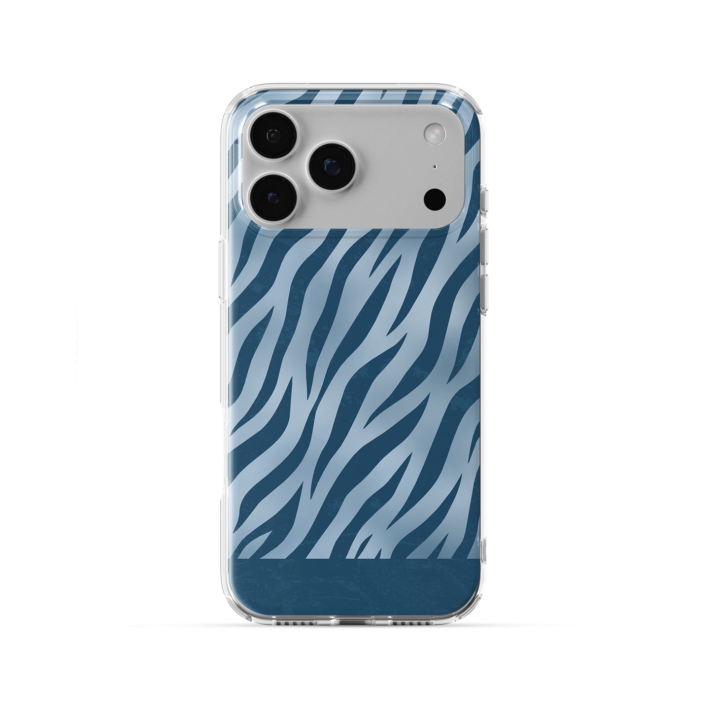 Skylark Canter TPU Clear Case with deep blue zebra stripes on powder blue from the Wild Atelier collection.
