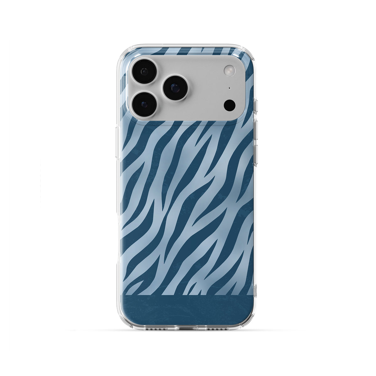 Skylark Canter TPU Clear Case with deep blue zebra stripes on powder blue from the Wild Atelier collection.
