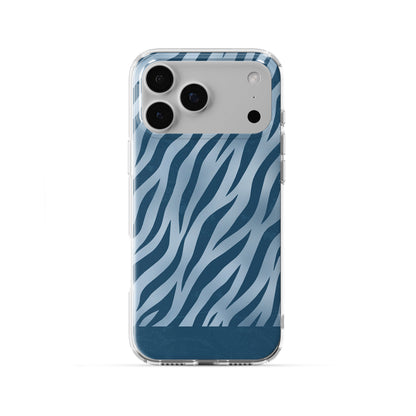 Skylark Canter TPU Clear Case with deep blue zebra stripes on powder blue from the Wild Atelier collection.
