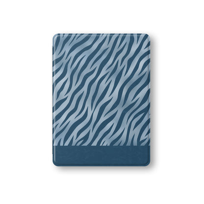 Skylark Canter iPad Folio Case with deep blue zebra stripes on powder blue from the Wild Atelier collection.