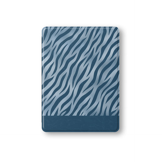 Skylark Canter iPad Folio Case with deep blue zebra stripes on powder blue from the Wild Atelier collection.