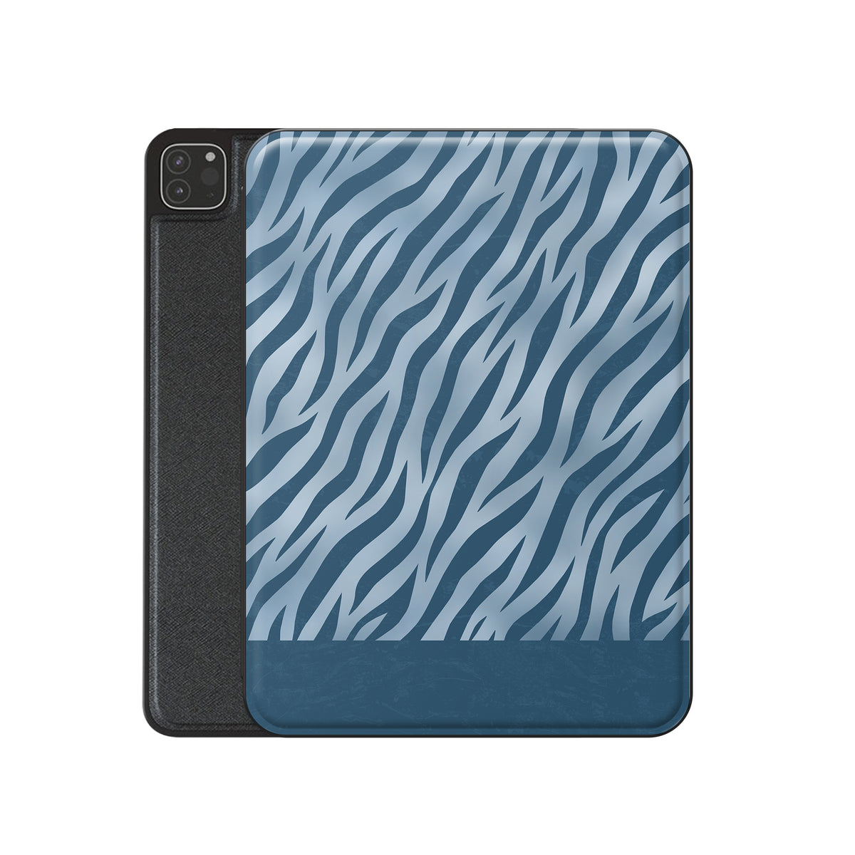 Skylark Canter iPad Folio Case with deep blue zebra stripes on powder blue from the Wild Atelier collection.