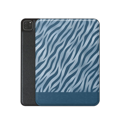 Skylark Canter iPad Folio Case with deep blue zebra stripes on powder blue from the Wild Atelier collection.