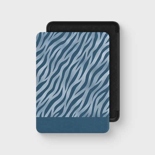 Skylark Canter Kindle Case with deep blue zebra stripes on powder blue from the Wild Atelier collection.