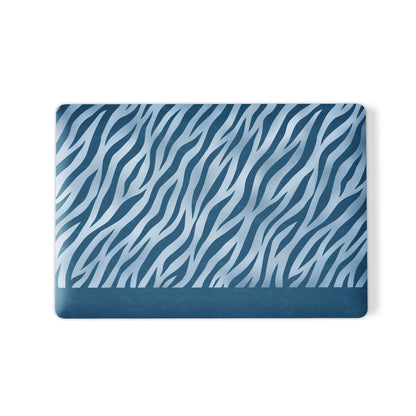 Skylark Canter MacBook Case with deep blue zebra stripes on powder blue from the Wild Atelier collection.