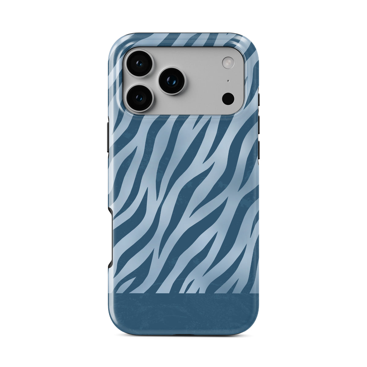 Skylark Canter MagSafe Tough Phone Case with deep blue zebra stripes on powder blue from the Wild Atelier collection.
