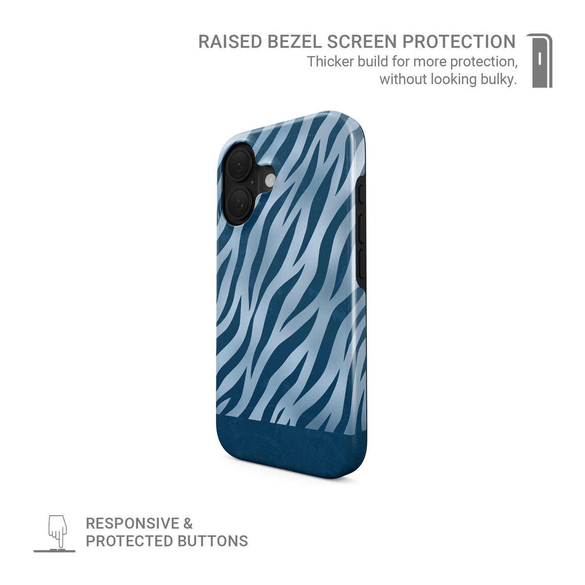 Skylark Canter MagSafe Tough Phone Case with deep blue zebra stripes on powder blue from the Wild Atelier collection.
