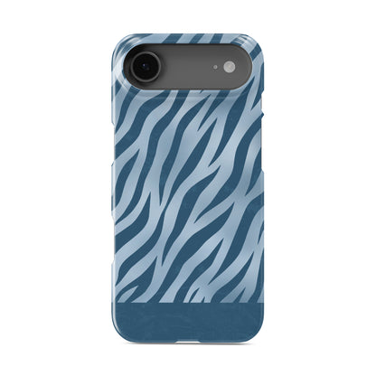 Skylark Canter Snap Phone Case with deep blue zebra stripes on powder blue from the Wild Atelier collection.
