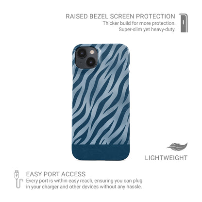 Skylark Canter Snap Phone Case with deep blue zebra stripes on powder blue from the Wild Atelier collection.
