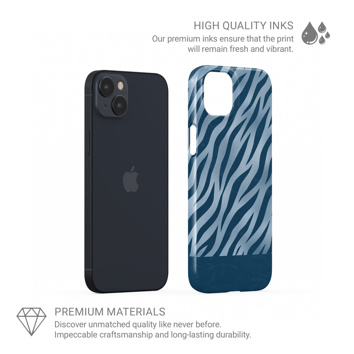 Skylark Canter Snap Phone Case with deep blue zebra stripes on powder blue from the Wild Atelier collection.
