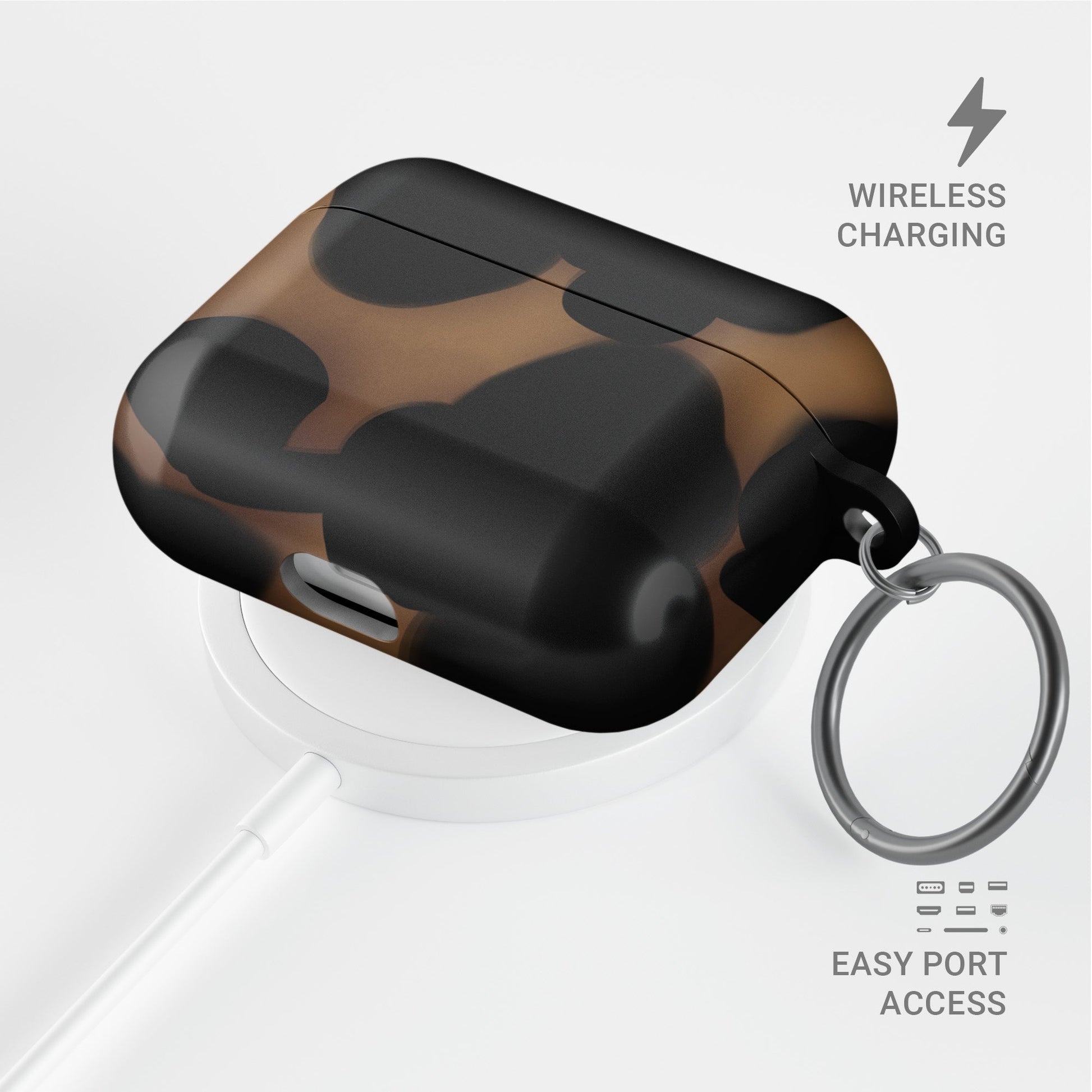 Bronzed Ember AirPods tough case with bronze marble tortoise shell design, dual layer build, and glossy finish for everyday protection.