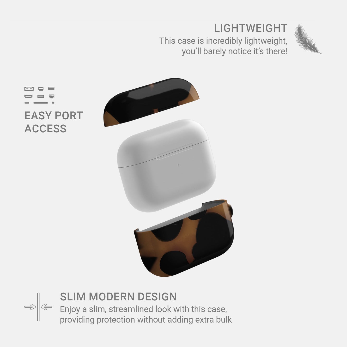 Bronzed Ember AirPods tough case with bronze marble tortoise shell design, dual layer build, and glossy finish for everyday protection.