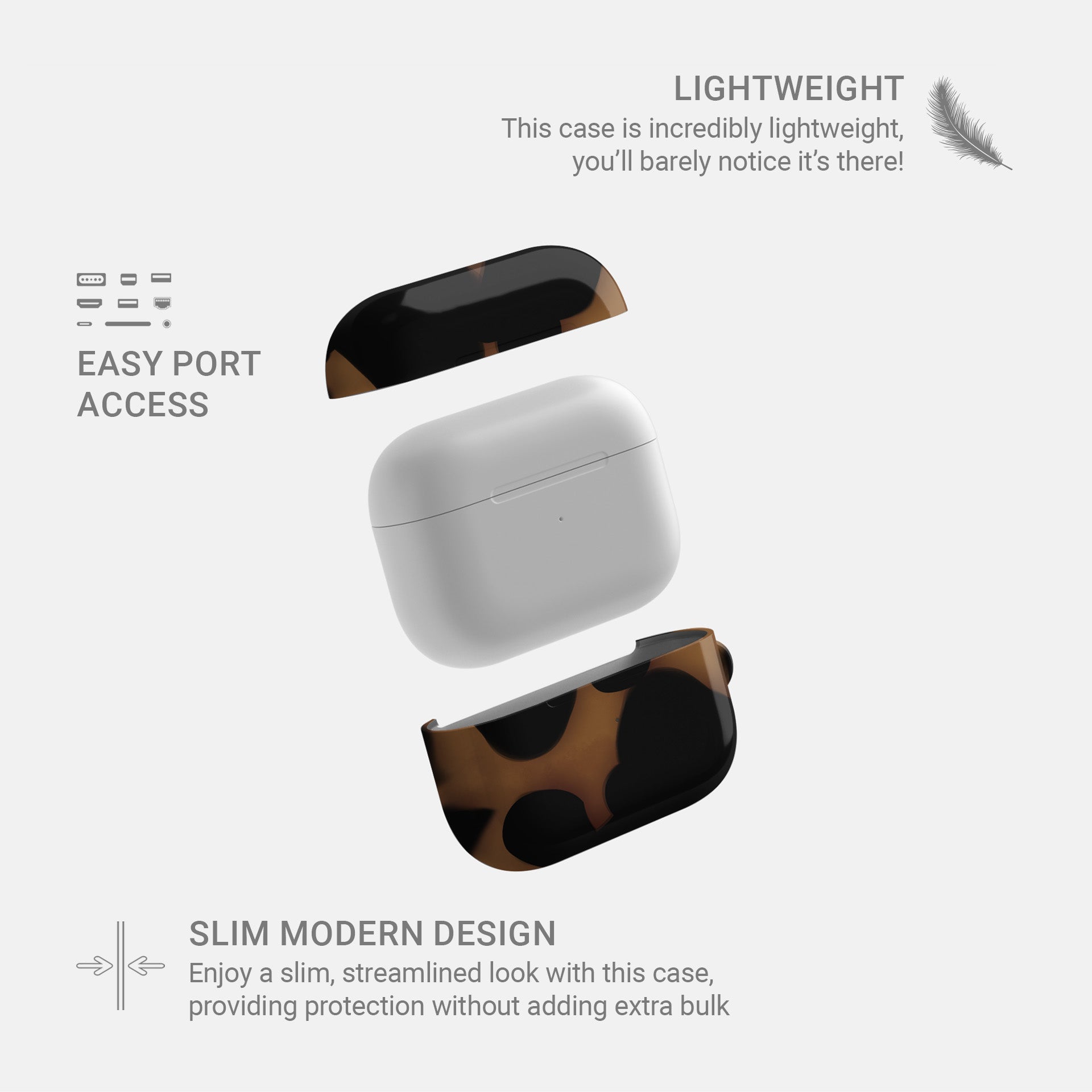 Bronzed Ember AirPods tough case with bronze marble tortoise shell design, dual layer build, and glossy finish for everyday protection.