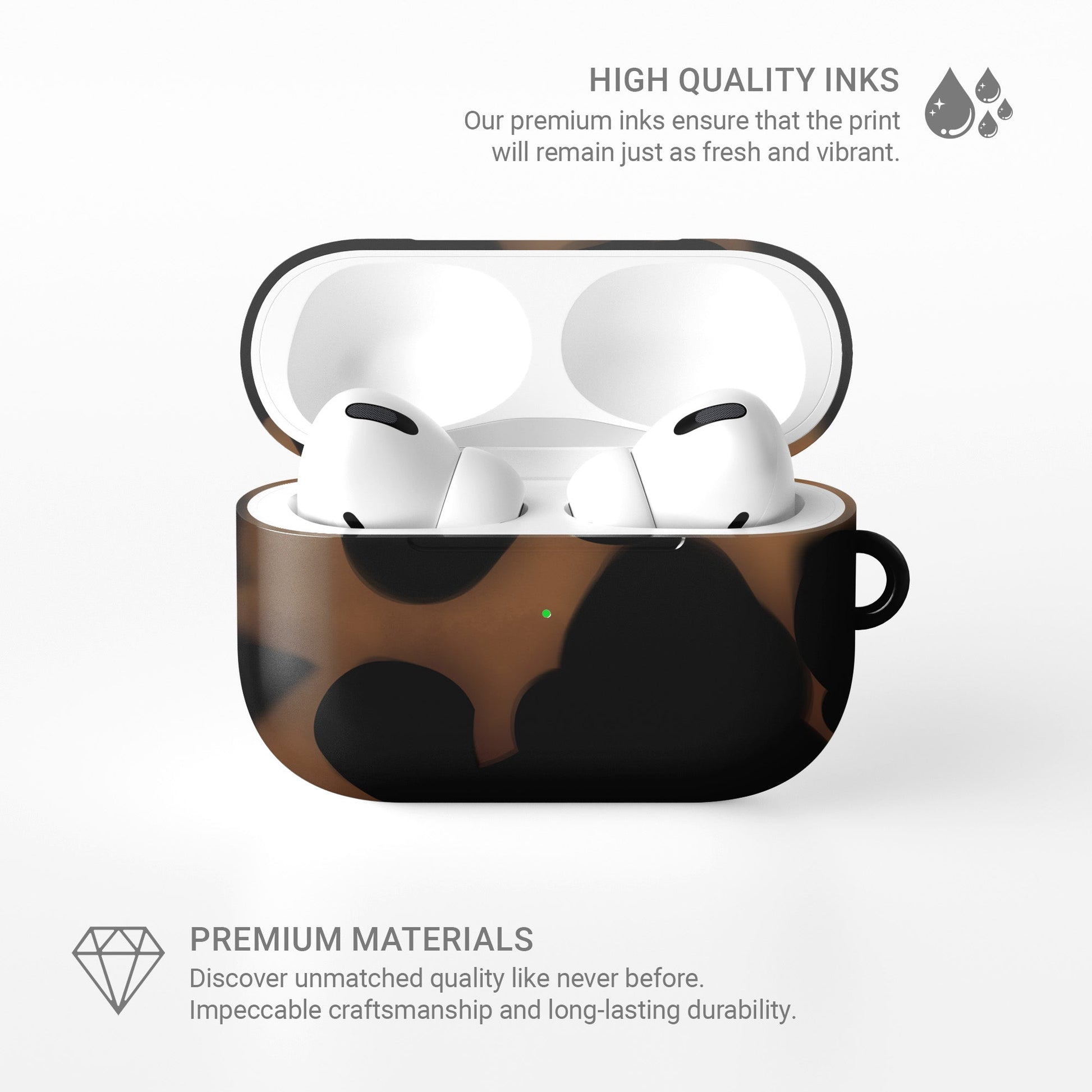 Bronzed Ember AirPods tough case with bronze marble tortoise shell design, dual layer build, and glossy finish for everyday protection.
