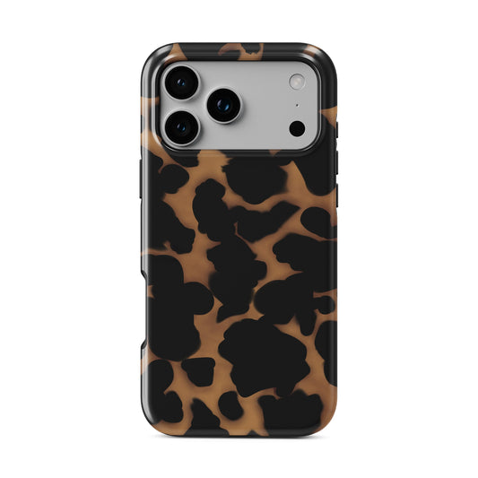 Bronzed Ember MagSafe tough phone case with bronze marble tortoise shell pattern, dual layer build, and magnetic charging compatibility.