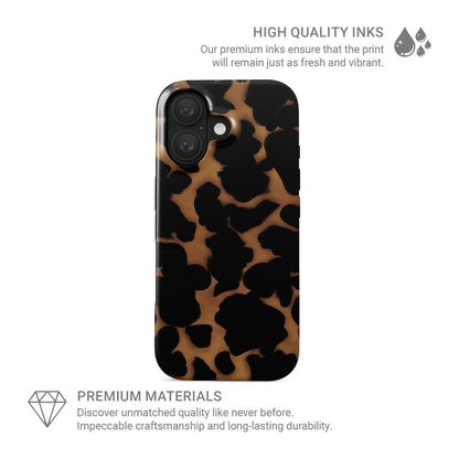 Bronzed Ember MagSafe tough phone case with bronze marble tortoise shell pattern, dual layer build, and magnetic charging compatibility.