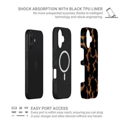 Bronzed Ember MagSafe tough phone case with bronze marble tortoise shell pattern, dual layer build, and magnetic charging compatibility.