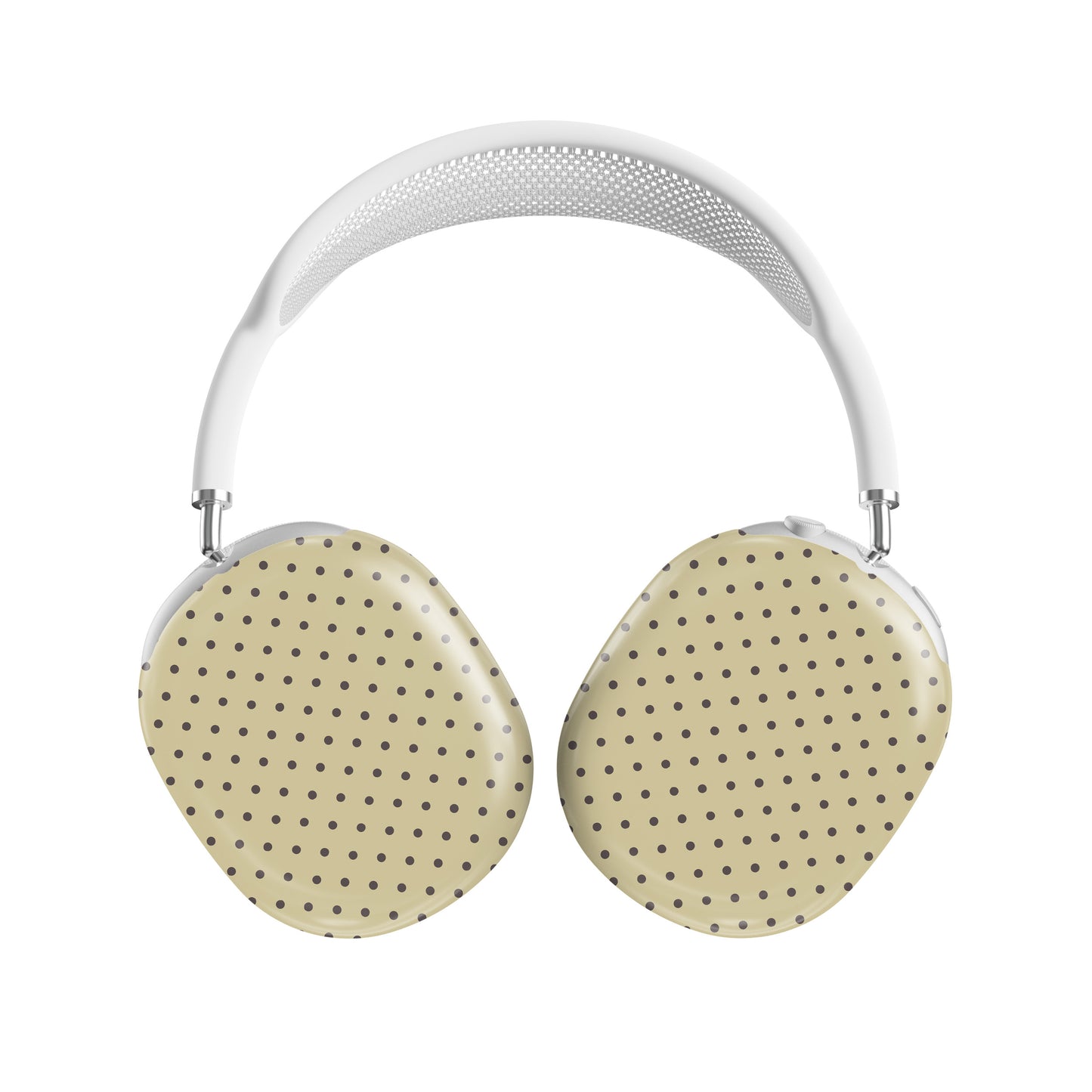 Vanilla Truffle AirPods Max Covers featuring oversized creamy vanilla polka dots on a rich cocoa-brown background.
