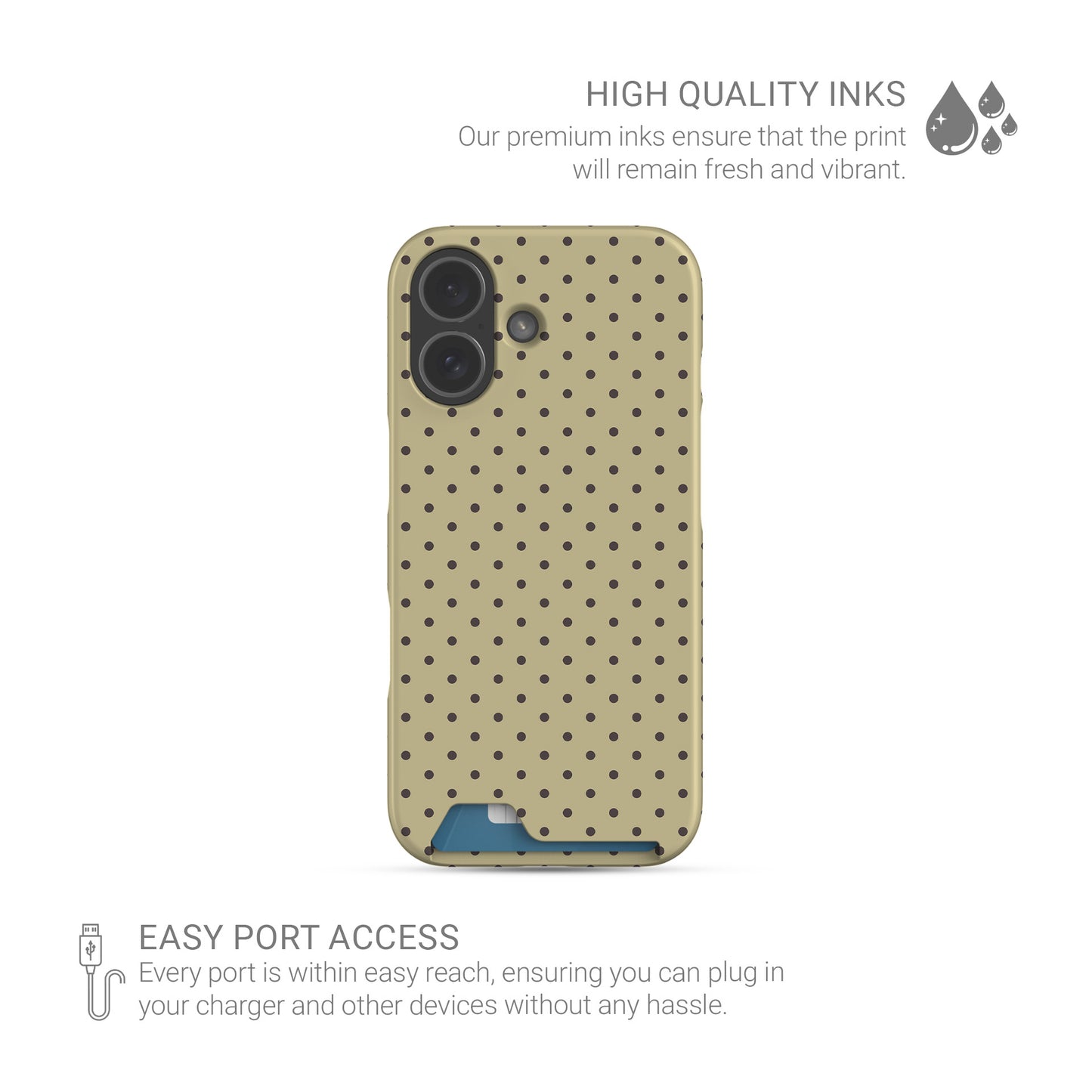 Cocoa Drops Card Phone Case featuring small, evenly spaced cocoa-brown polka dots on a creamy vanilla background.