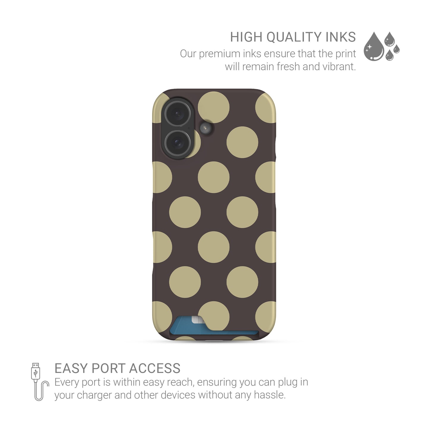 Vanilla Truffle Card Phone Case featuring oversized creamy vanilla polka dots on a rich cocoa-brown background.